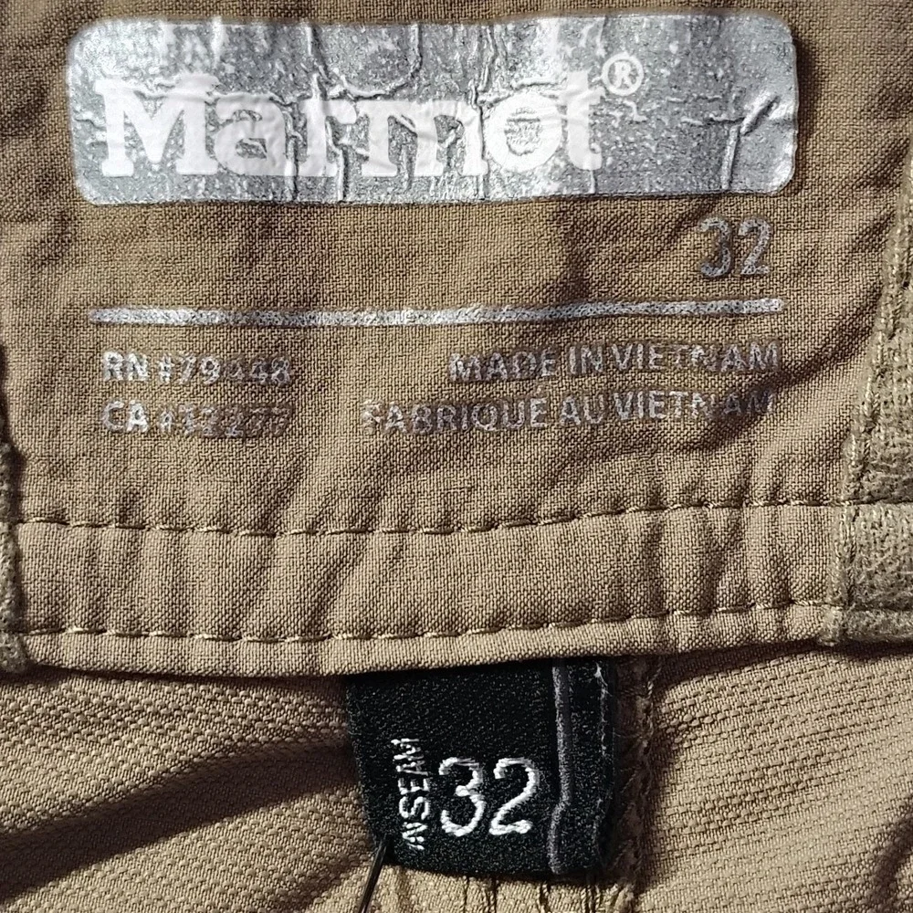 Marmot Men's Nylon Pants size 32x31 Tan Zipper Tech‎ Pocket Stretch Trail Hiking